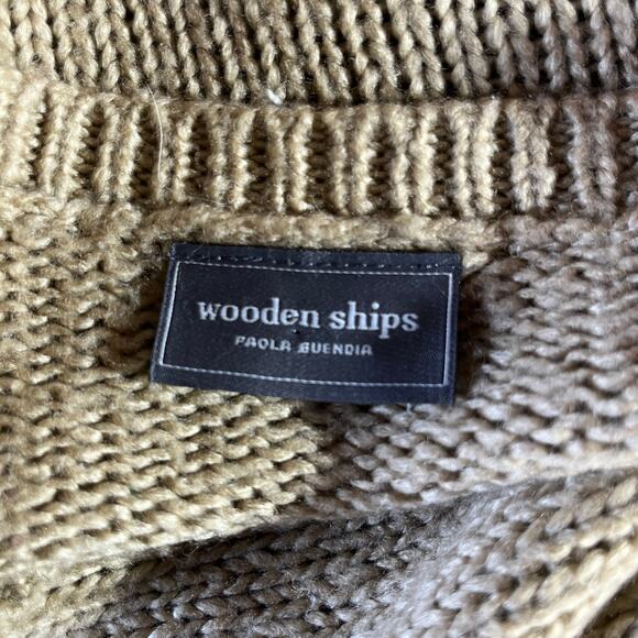 Wooden Ships Sweater Womens Size M/L Tan Knit Mohair Wool Blend Lightning Bolt - Picture 5 of 8